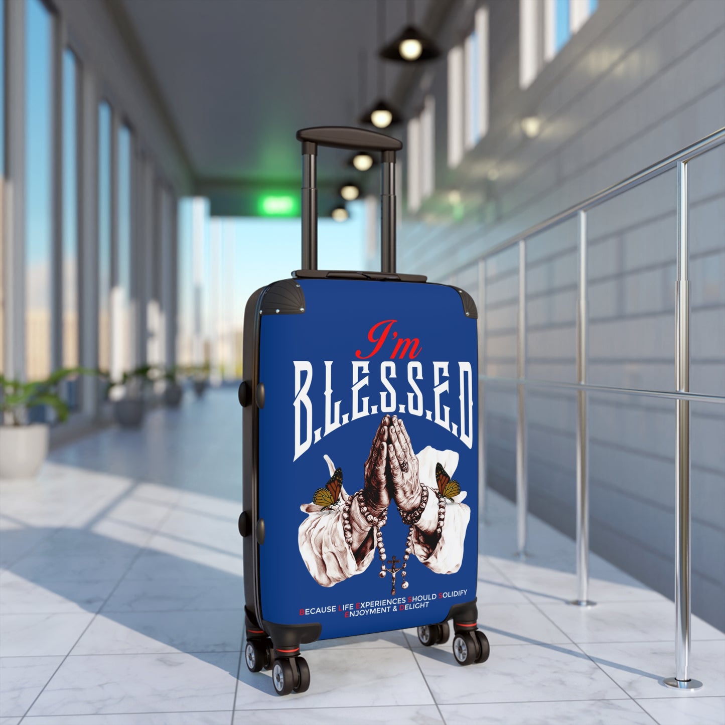 Blessed Travel Suitcase, Inspirational Luggage, Prayer Hand Design, Perfect Gift for Travelers, Positive Vibes, Vacation Essentials