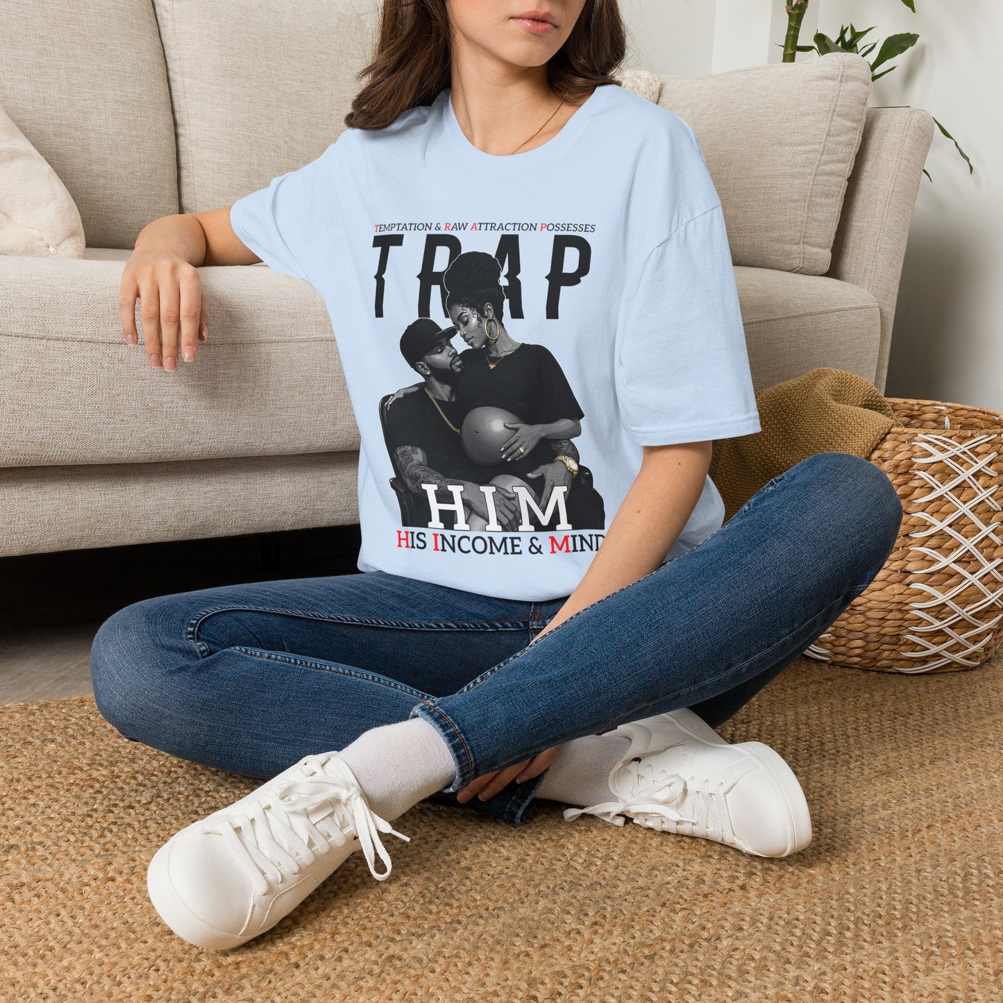 Trap Him Graphic T-Shirt — 'Trap: His Income & Mind' Urban Couple Streetwear