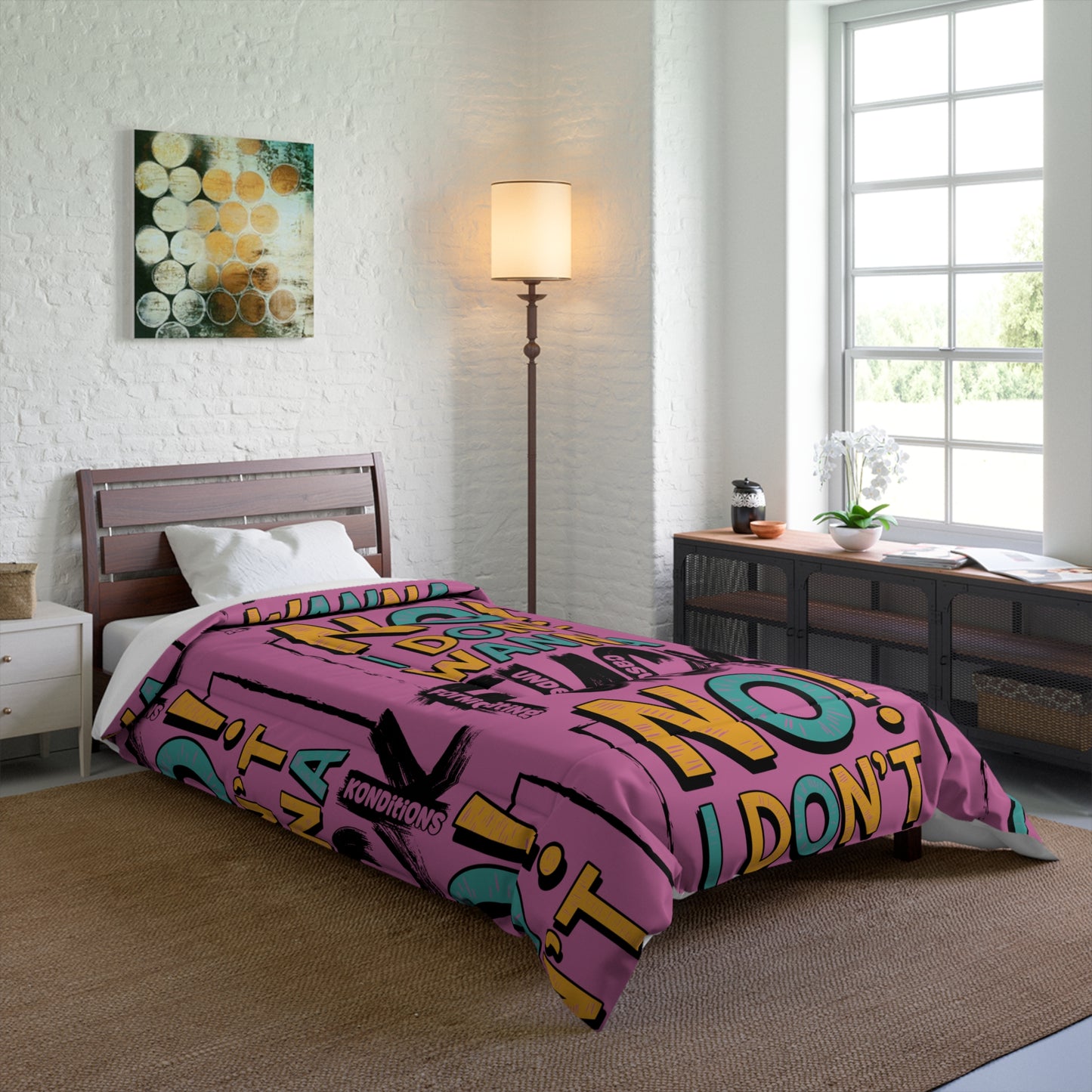 No! I Dont Wanna F.U.C.K. Funky Quote Comforter, Bold Statement Bedding for Adults, Modern Bedroom Decor