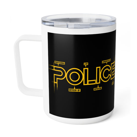 P.O.L.I.C.E. (Professional Officer of Law Improving Communities on Earth) Insulated Coffee Mug with Bold Design for Law Enforcement