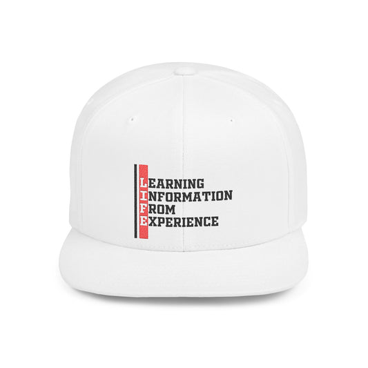 L.I.F.E. Inspirational Flat Bill Snapback Hat - Learning Information from Experience, Adjustable Cap for Casual Wear
