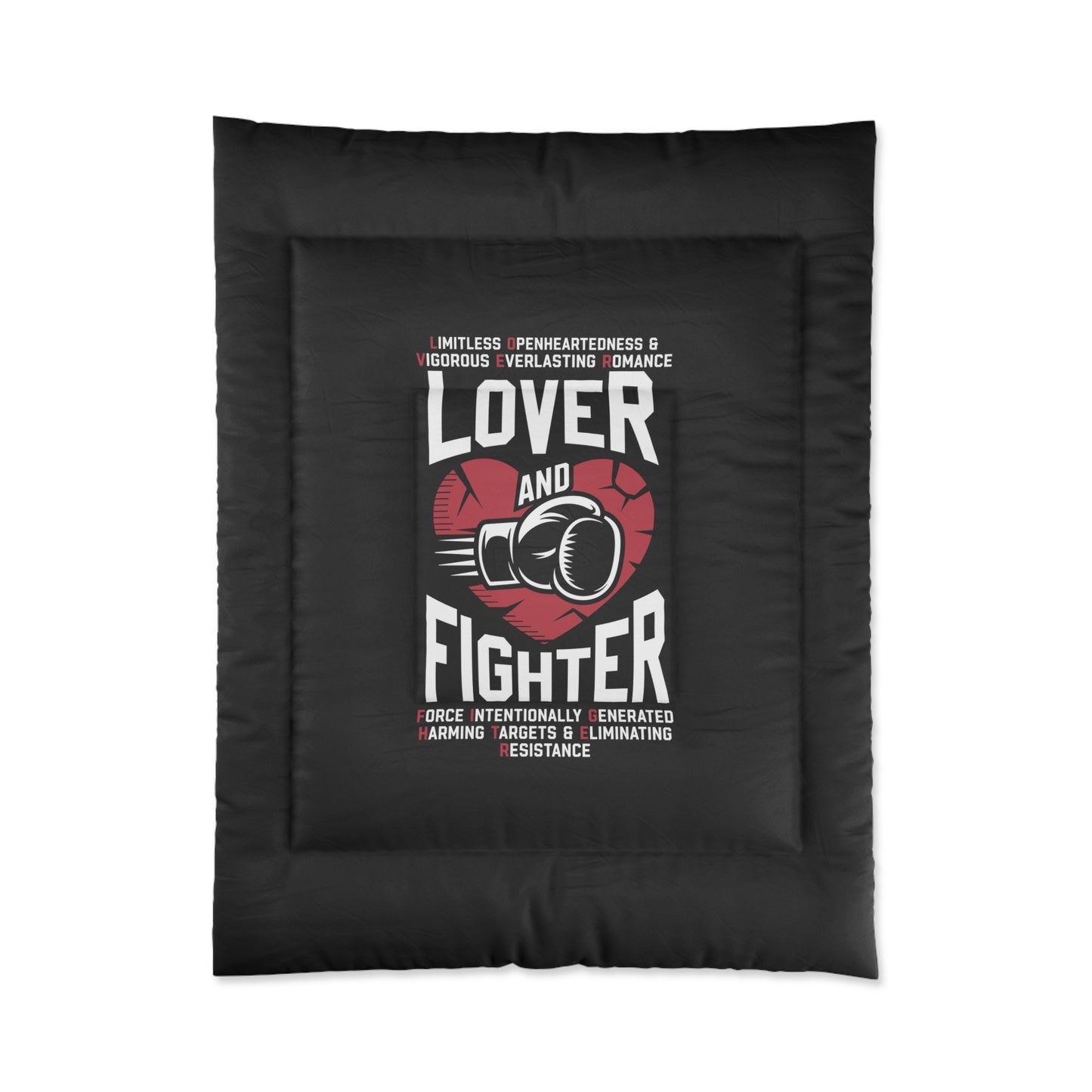 L.O.V.E.R. & F.I.G.H.T.E.R. Comforter | Motivational Bedding, Sports Themed Decor, Gift for Boxing Fans, Home Decor, Man Cave Essentials