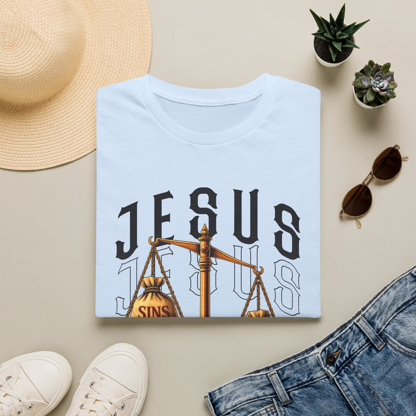 Jesus Scales T-Shirt — "Sins" vs "Forgiveness" Faith Graphic Tee