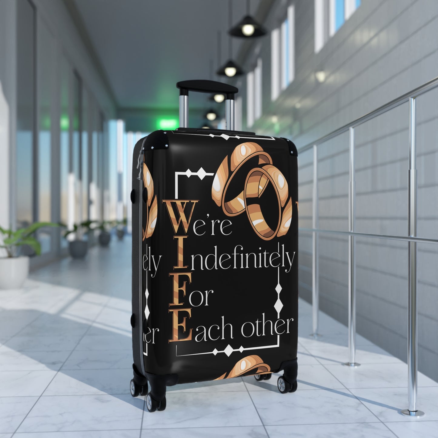 W.I.F.E. Elegant Wedding Suitcase with Rings Design, Travel Luggage, Bride's Gift, Honeymoon, Couple's Travel Bag, Newlywed Suitcase