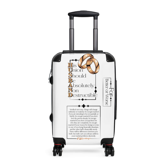 HUSBAND Suitcase with Inspirational Quote, Travel Gear, Honeymoon Essentials, Gift for Couples, Personal Luggage