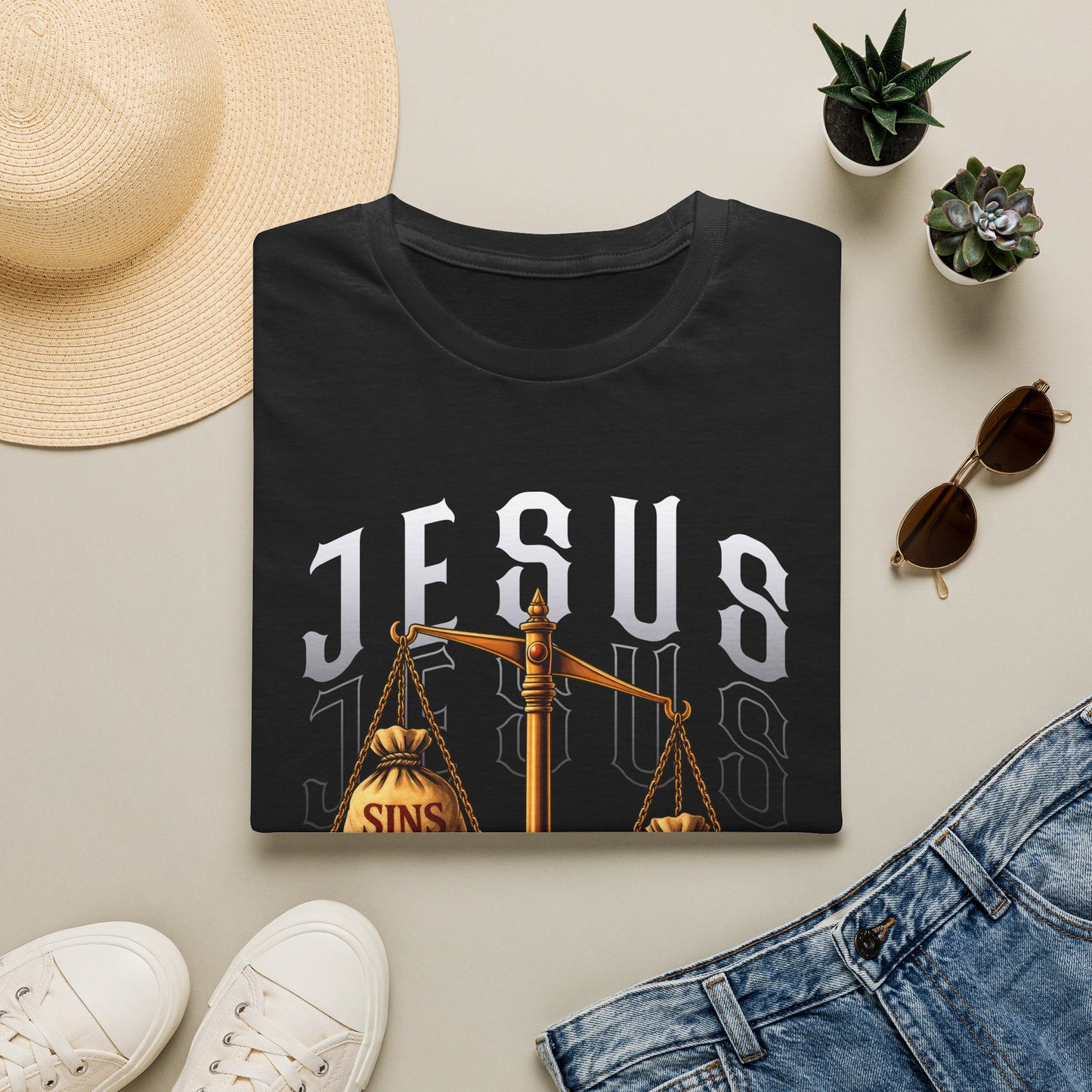 Jesus Scales T-Shirt — "Sins" vs "Forgiveness" Faith Graphic Tee