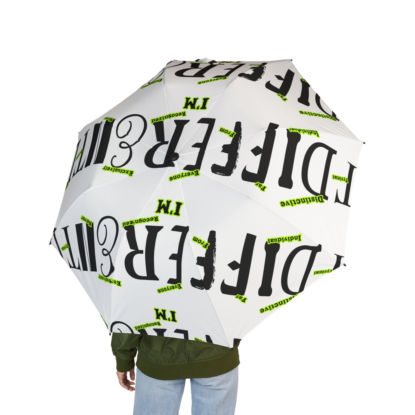 I'M D.I.F.F.E.R.E.N.T. Foldable Umbrella — Bold 'Retired' Typography Design