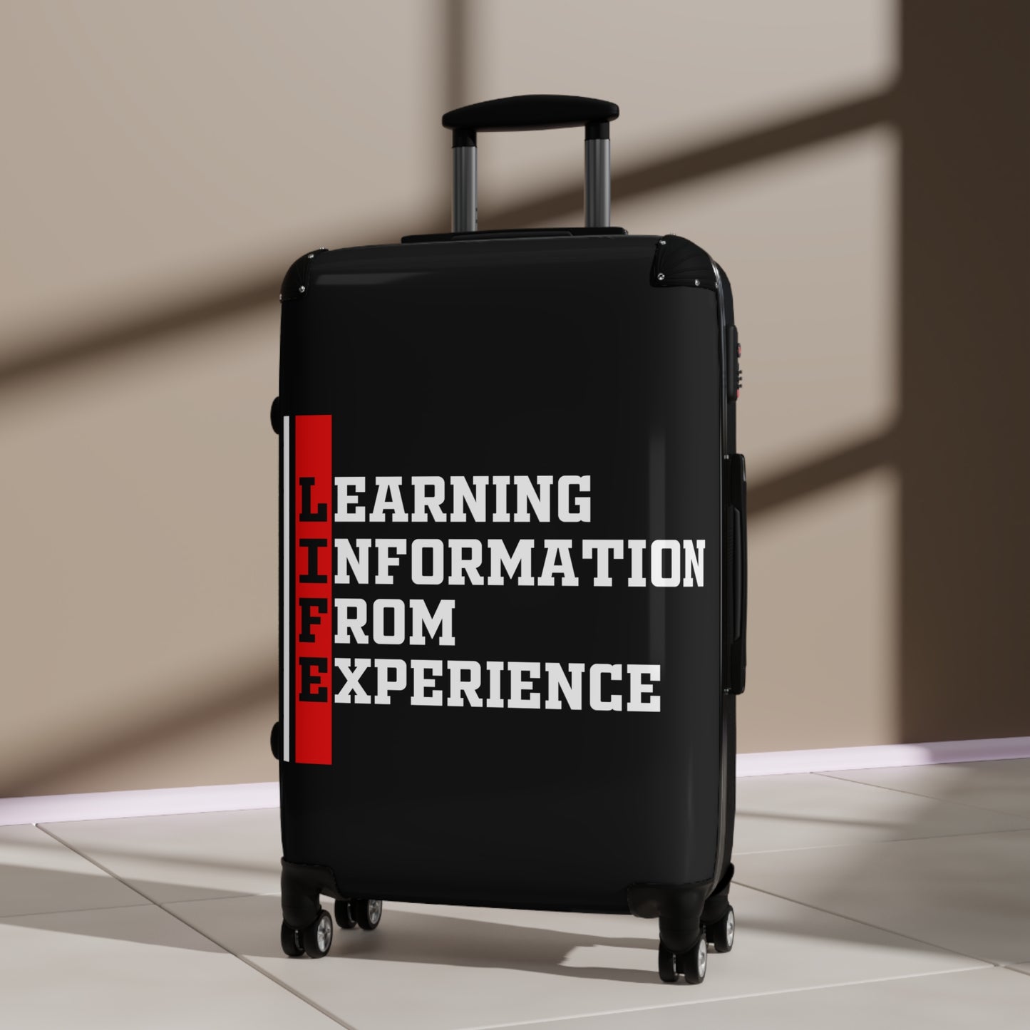 L.I.F.E (Learning Information From Experience) Travel Suitcase with Inspirational Quote | Luggage for Adventurers | Great Gift for Travelers, Students, Graduates