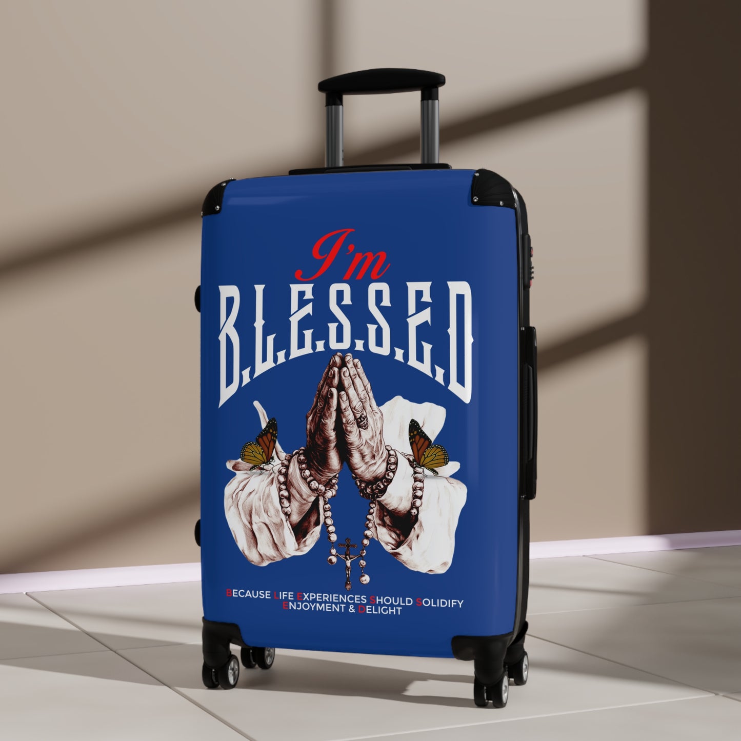 Blessed Travel Suitcase, Inspirational Luggage, Prayer Hand Design, Perfect Gift for Travelers, Positive Vibes, Vacation Essentials