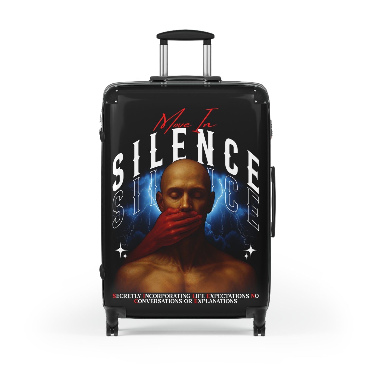 Move In S.I.L.E.N.C.E. Travel Suitcase with Artistic Design, Unique Luggage for Stylish Travelers