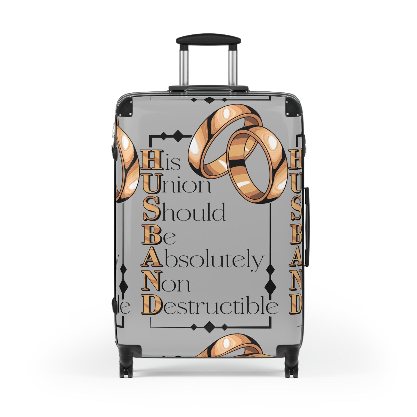 H.U.S.B.A.N.D. Travel Suitcase with Inspirational Quote: Perfect Wedding Gift, Honeymoon Accessory, Luggage for Couples, Engagement Travel Case