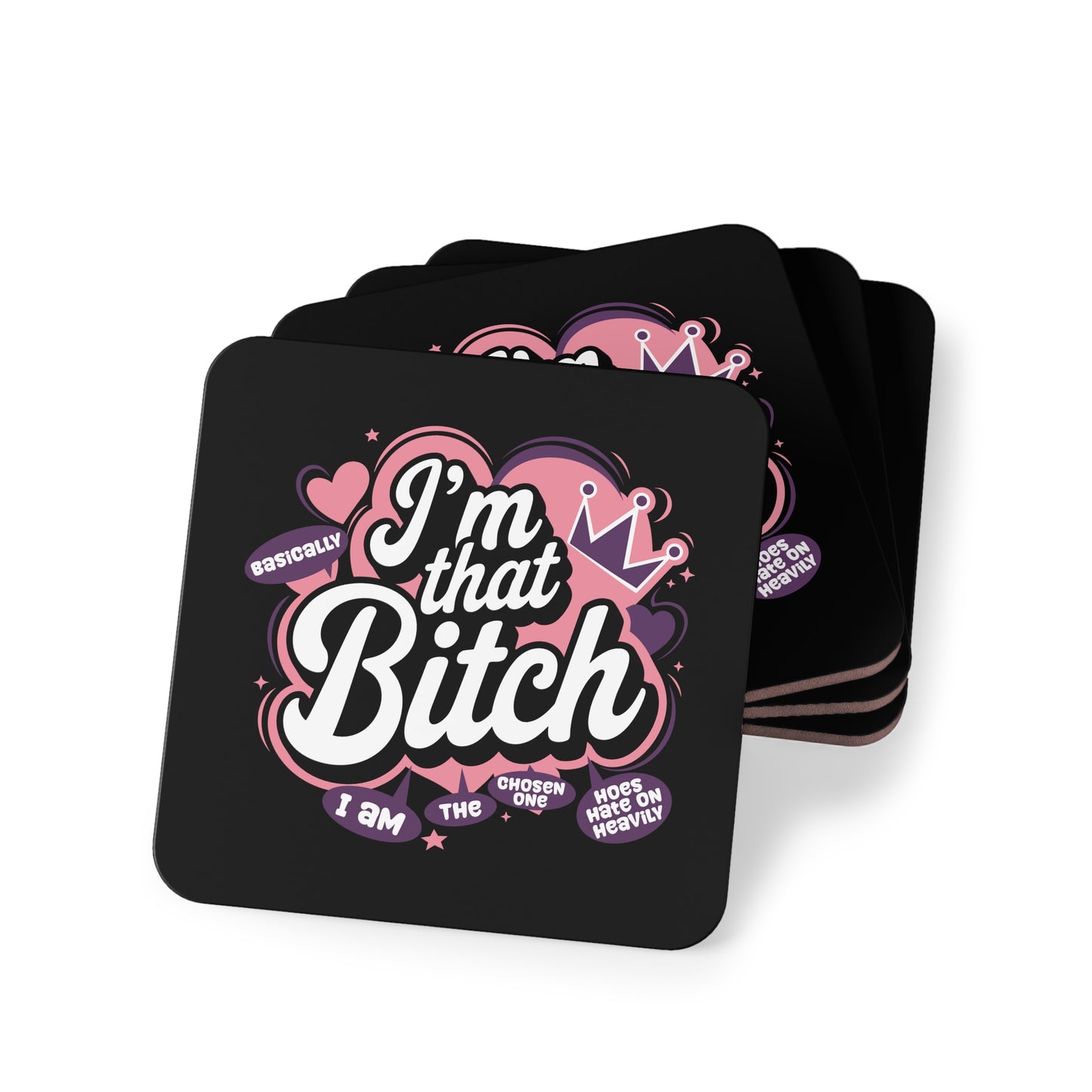 "I’m That Bitch" Round Coasters – Sassy Pink Crown Drink Coaster Set