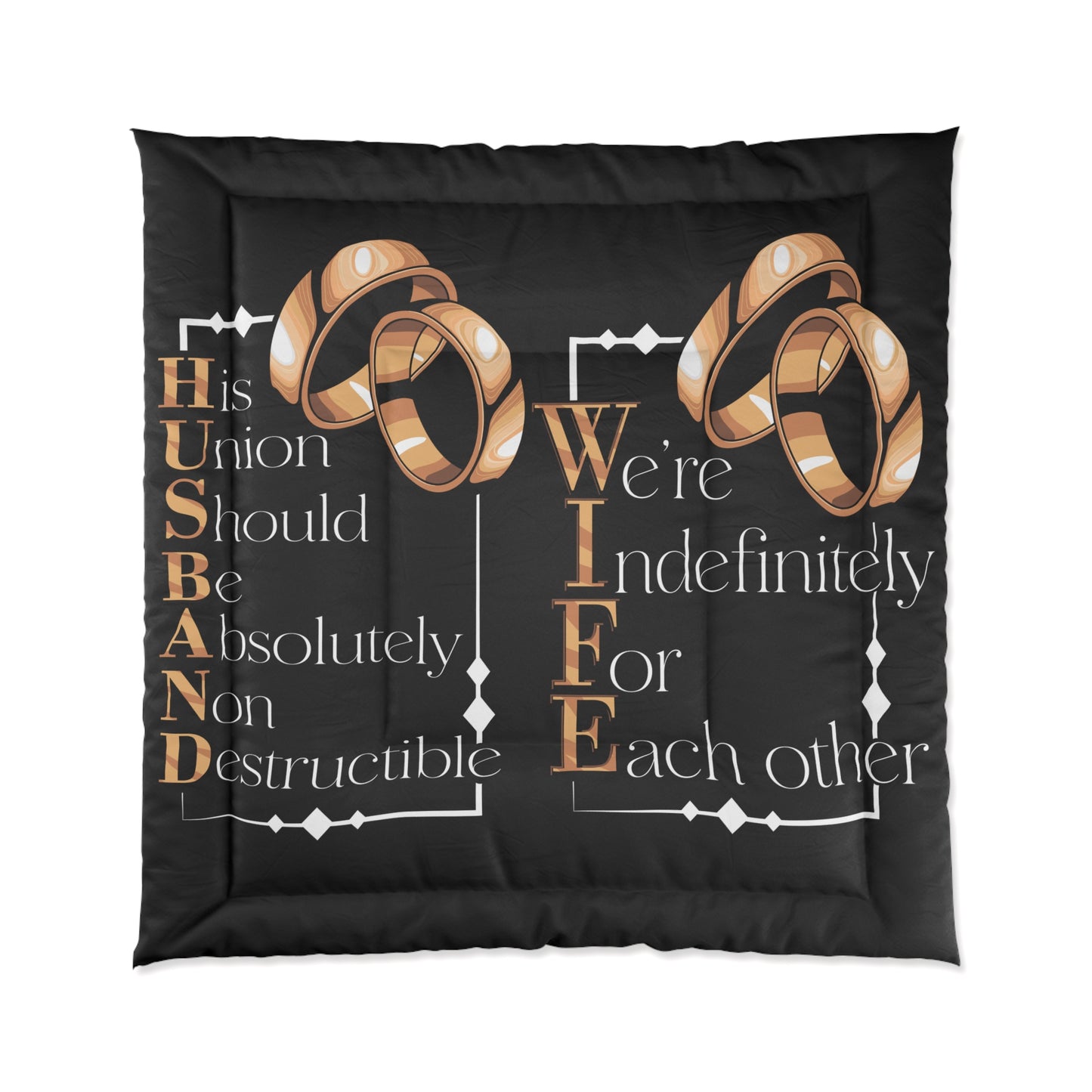 H.U.S.B.A.N.D. W.I.F.E. Romantic Union Comforter - Couples Bedding for Anniversaries, Weddings, Engagements, Home Decor, Gift for Spouses