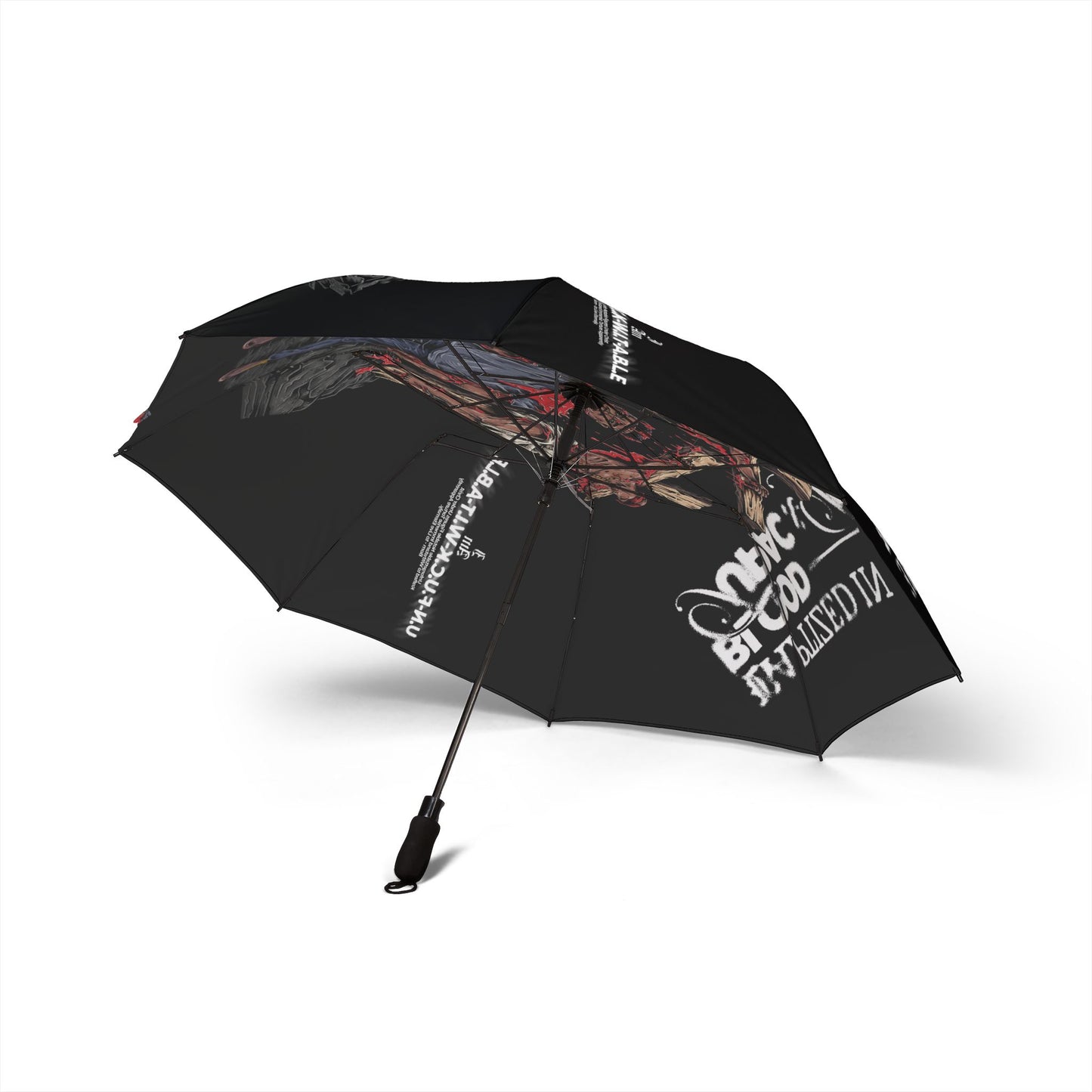 BAPTIZED IN THE BLOOD Foldable Umbrella — Rain Umbrella with Inverted Text Design