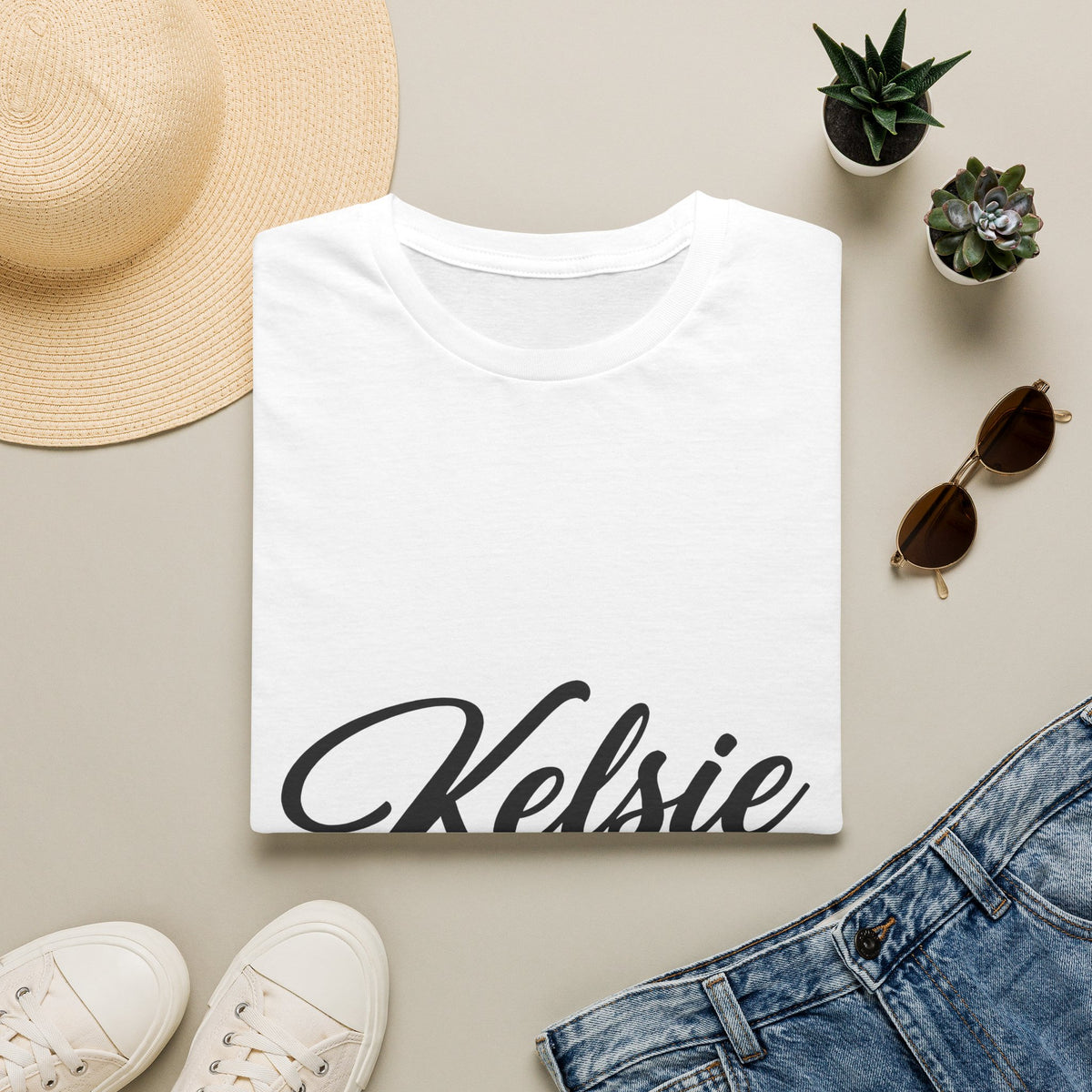 Kelsie Personalized Name T-Shirt — Script Monogram Tee