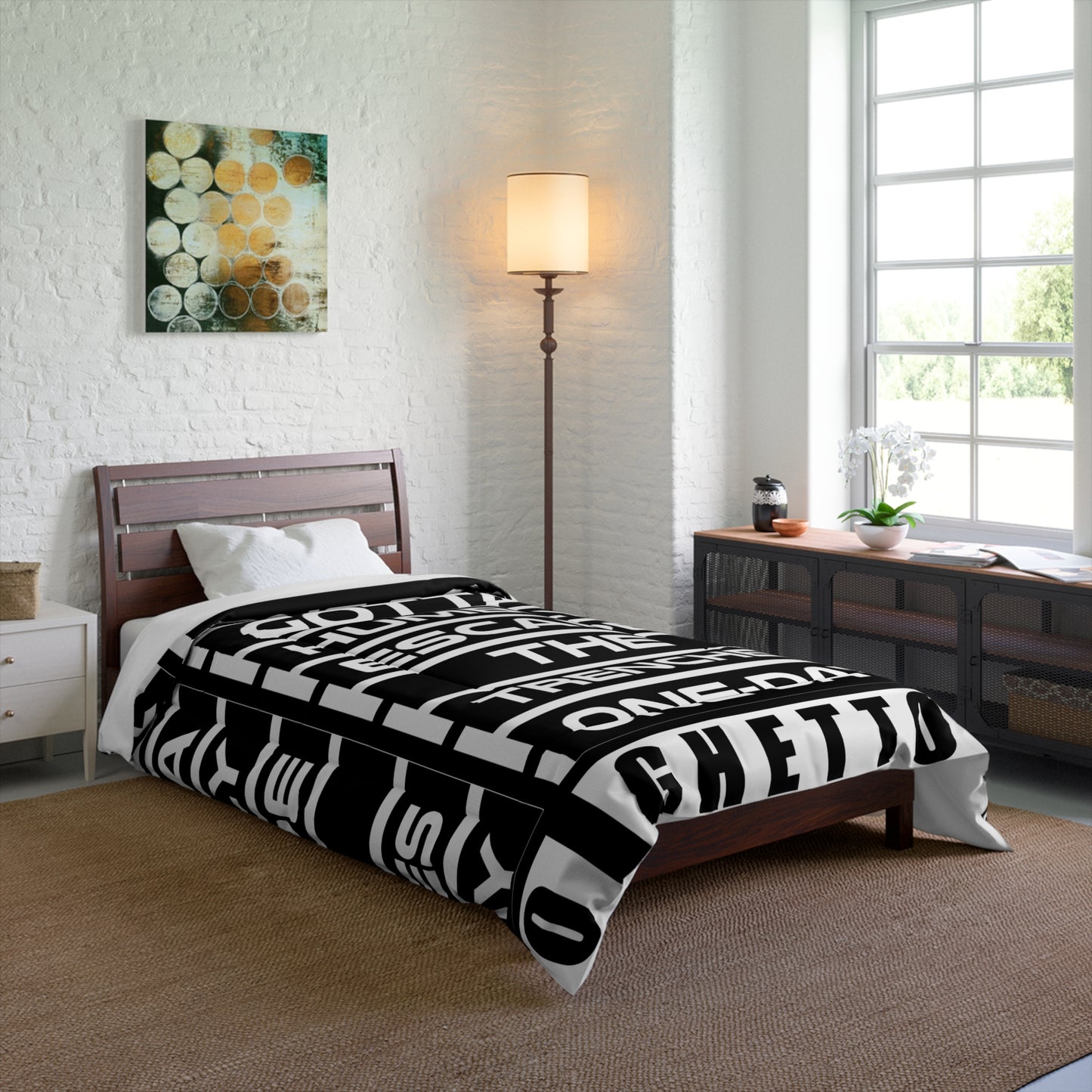 G.H.E.T.T.O. Urban Poetry Comforter - Inspirational Home Decor, Modern Bedding, Black and White Cozy Blanket, Motivational Gift for Dreamers, Hip [...]