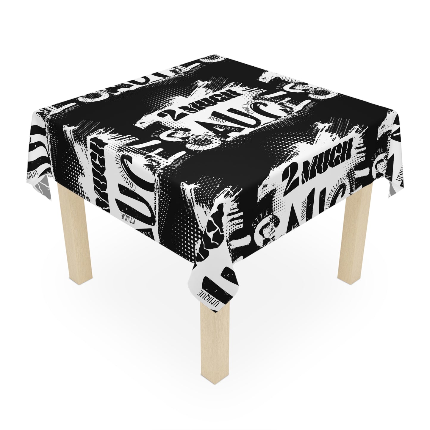Tablecloth — Bold Black & White '2 Much Sauce' Graphic Pattern