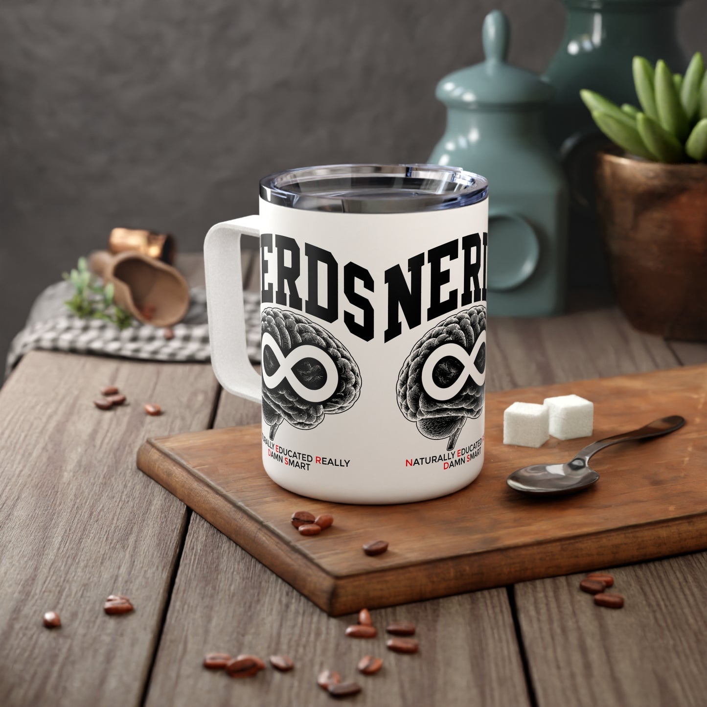 Insulated Coffee Mug — "NERDS" Brain Infinity Design | Funny Smart Teacher Gift