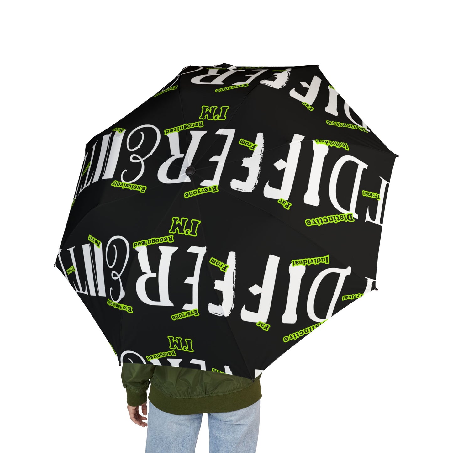 I'M D.I.F.F.E.R.E.N.T. Foldable Semi-Automatic Umbrella — Bold 'Certified' Typography Design