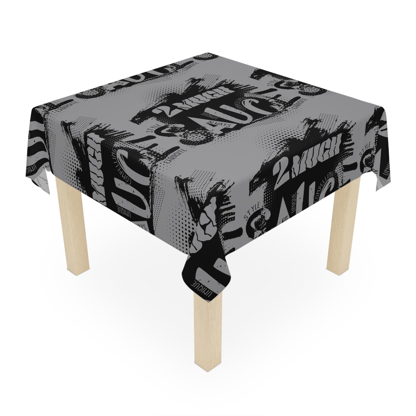 Graffiti '2 Much Sauce' Black & Gray Tablecloth — Urban Street Art Table Cover