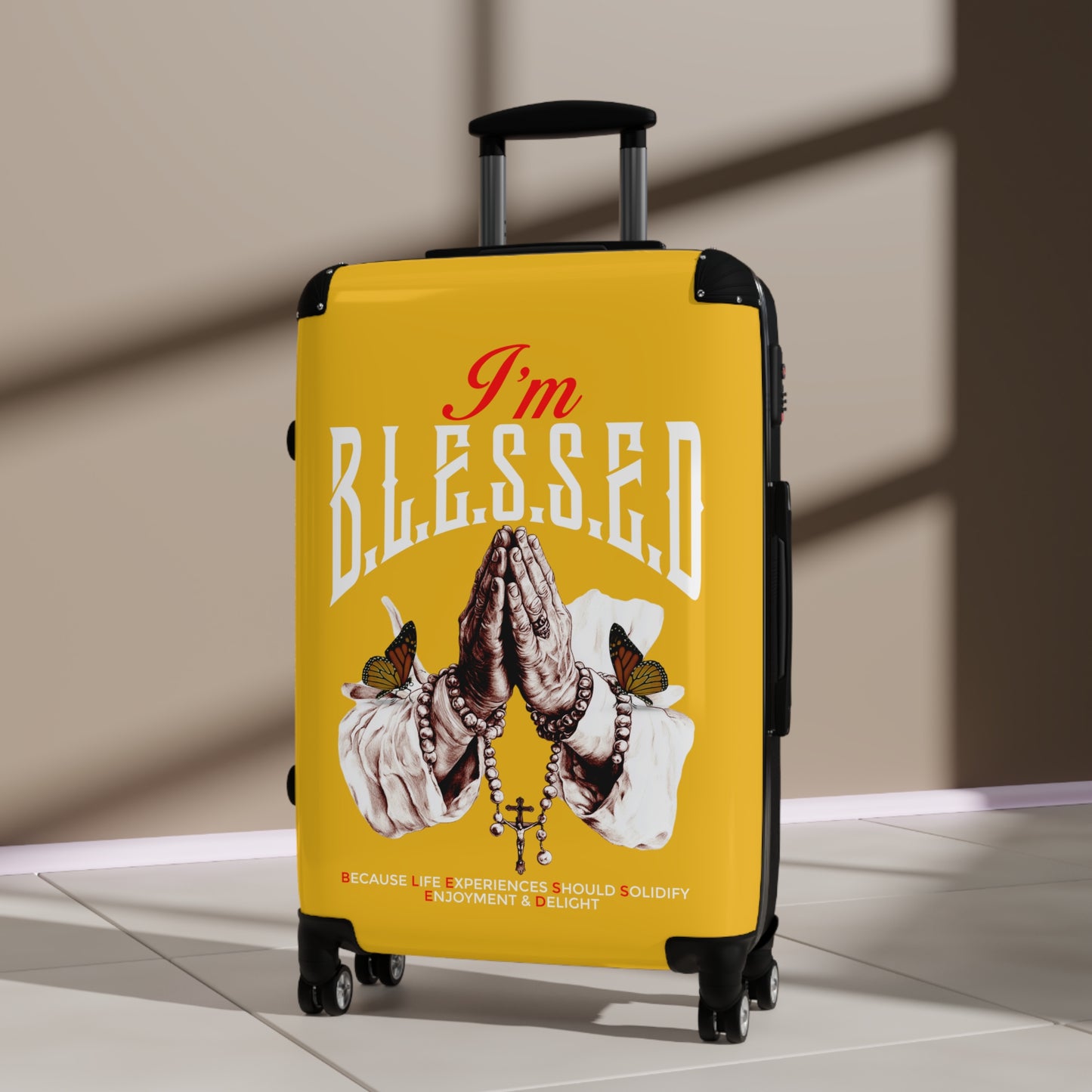 Blessed Travel Suitcase - Stylish Luggage with Inspirational Design, Carry-On Bag, Travel Accessory, Gift for Travelers, Vacation Essentials