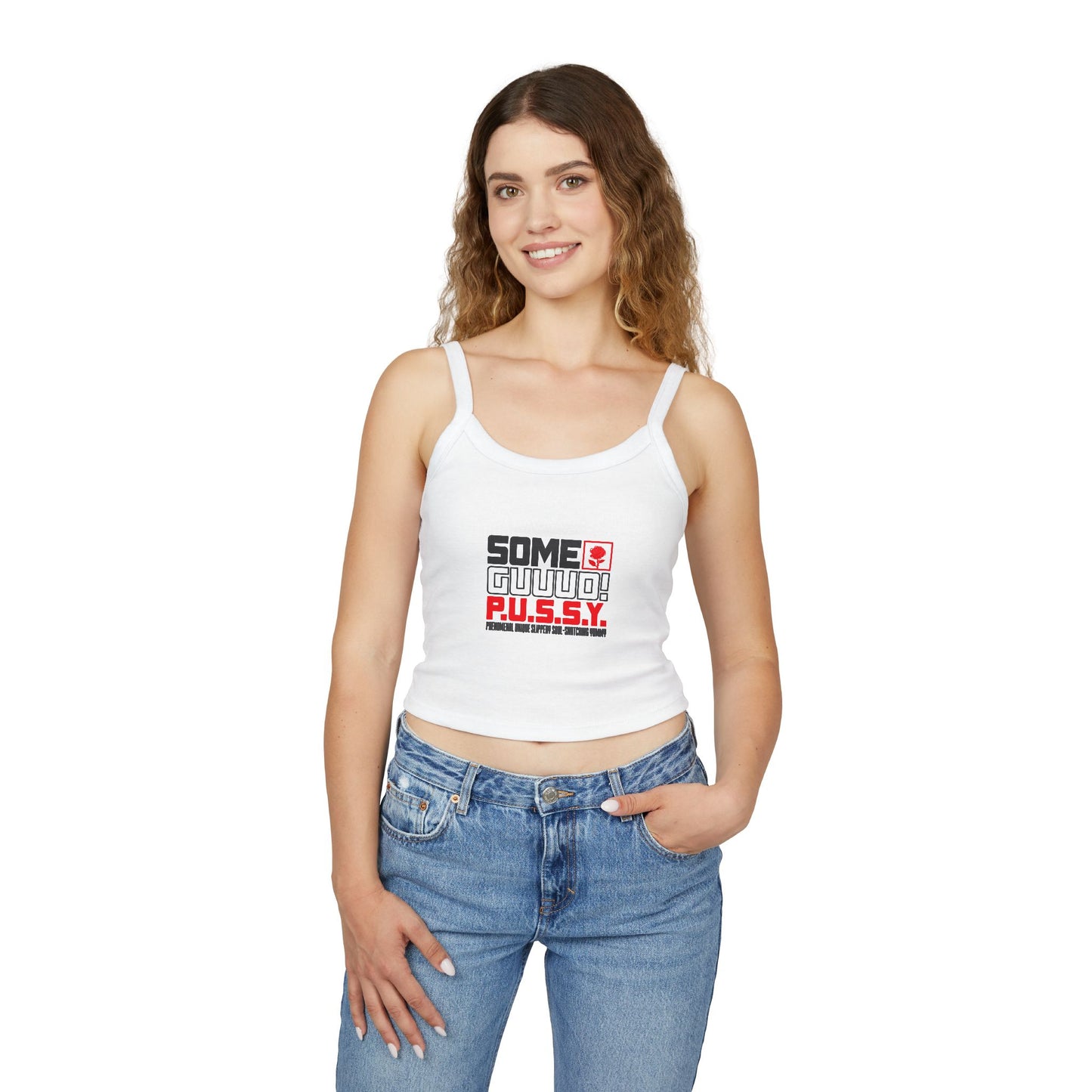 GUUD P.U.S.S.Y. Fun Graphic Tank Top for Women - Summer Style, Casual Wear, Trendy Spaghetti Strap