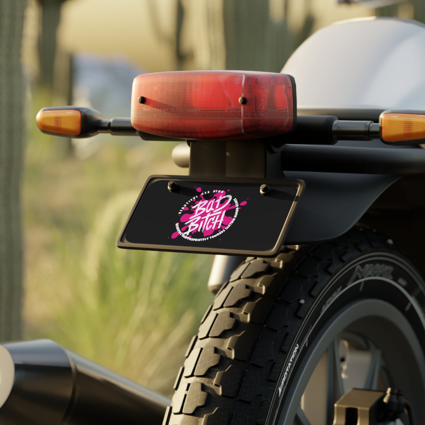 Mini License Plate – Bold Pink “Bad Bitch” Graphic Accessory