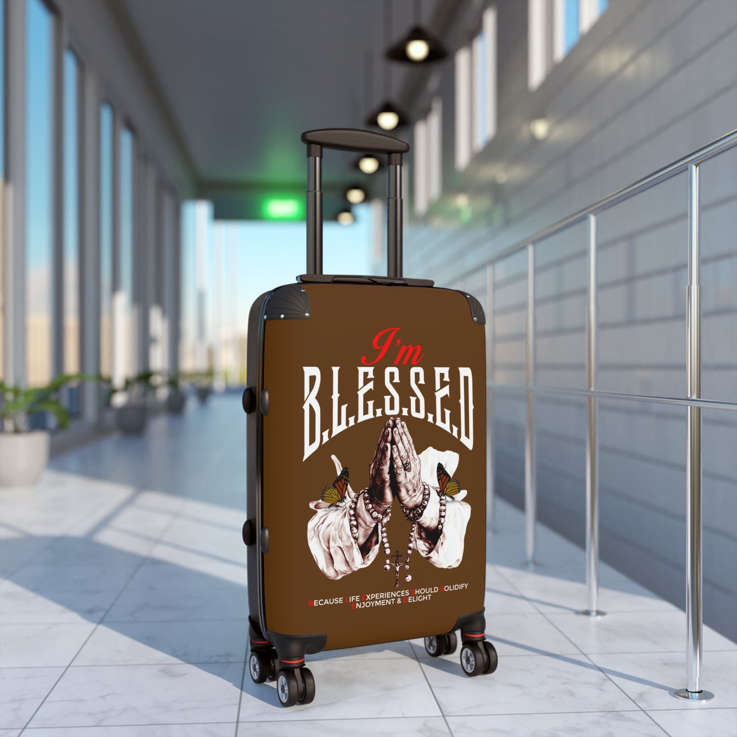 Blessed Suitcase - Travel Luggage, Inspirational Bag, Unique Gift for Travelers, Blessed Quote Design, Airport Ready