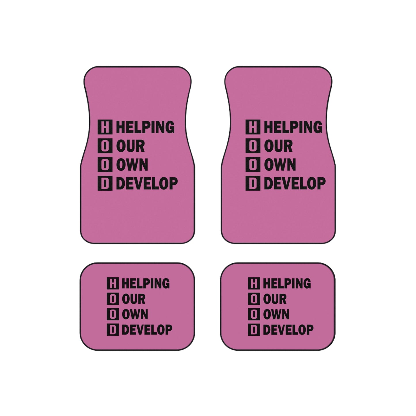 Car Mats — Pink 'HOOD: Helping Our Own Develop' Set of 4