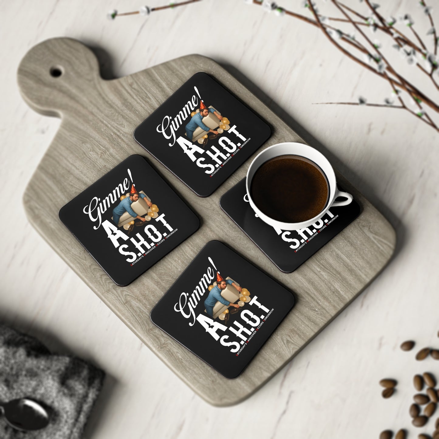 Coaster — "Gimme a S.H.O.T." Funny Hangover Party Drink Coaster