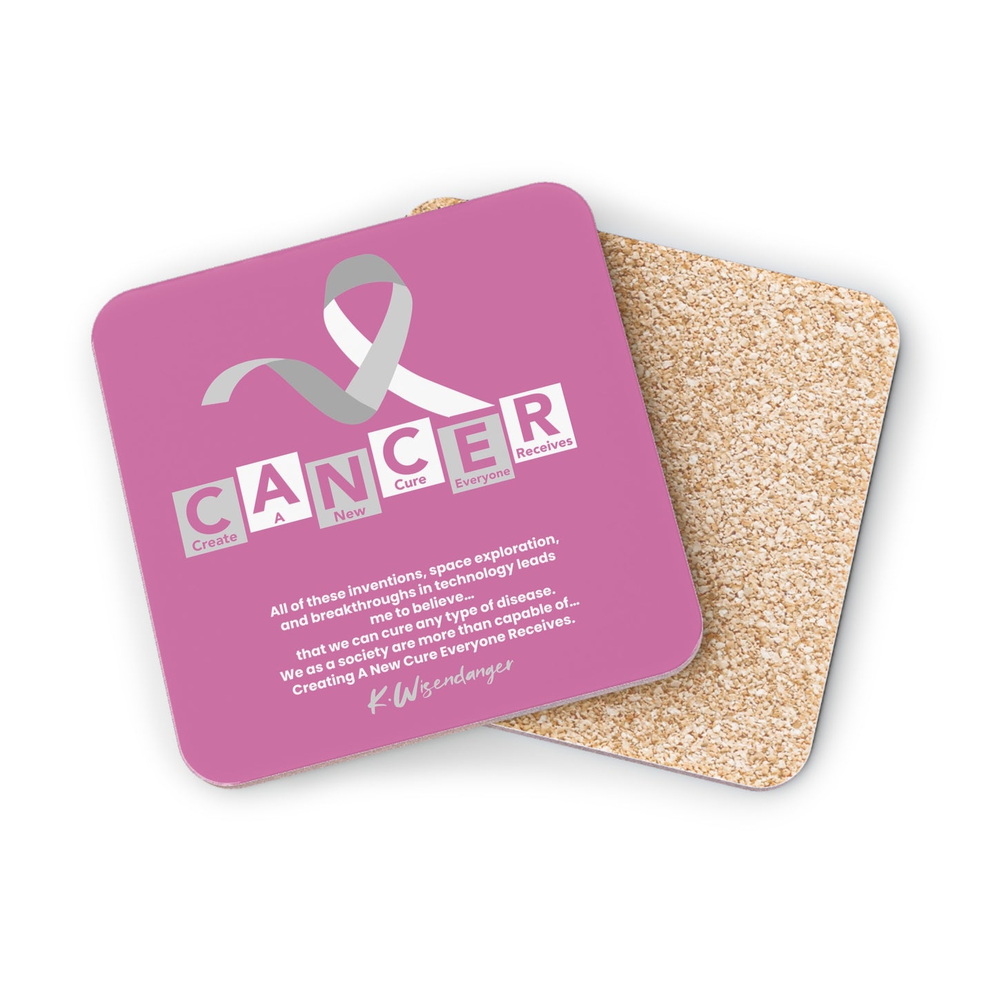 Breast C.A.N.C.E.R. Awareness Coasters — Pink Ribbon Support Drink Coaster (Set)