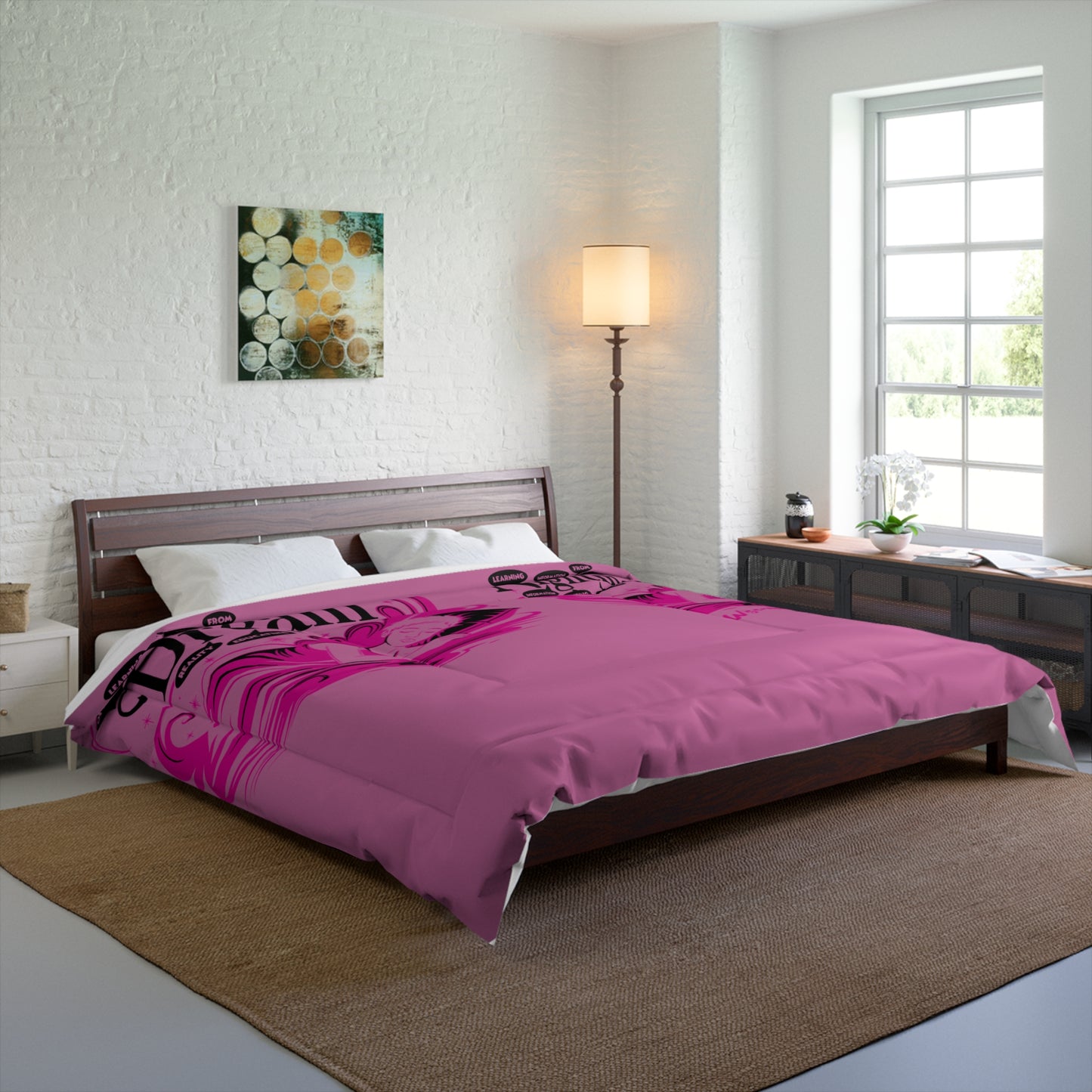 Life Is A Dream Comforter | Pink Bedspread, Cozy Bedding, Home Decor, Gift for Dreamers, Bedroom Makeover