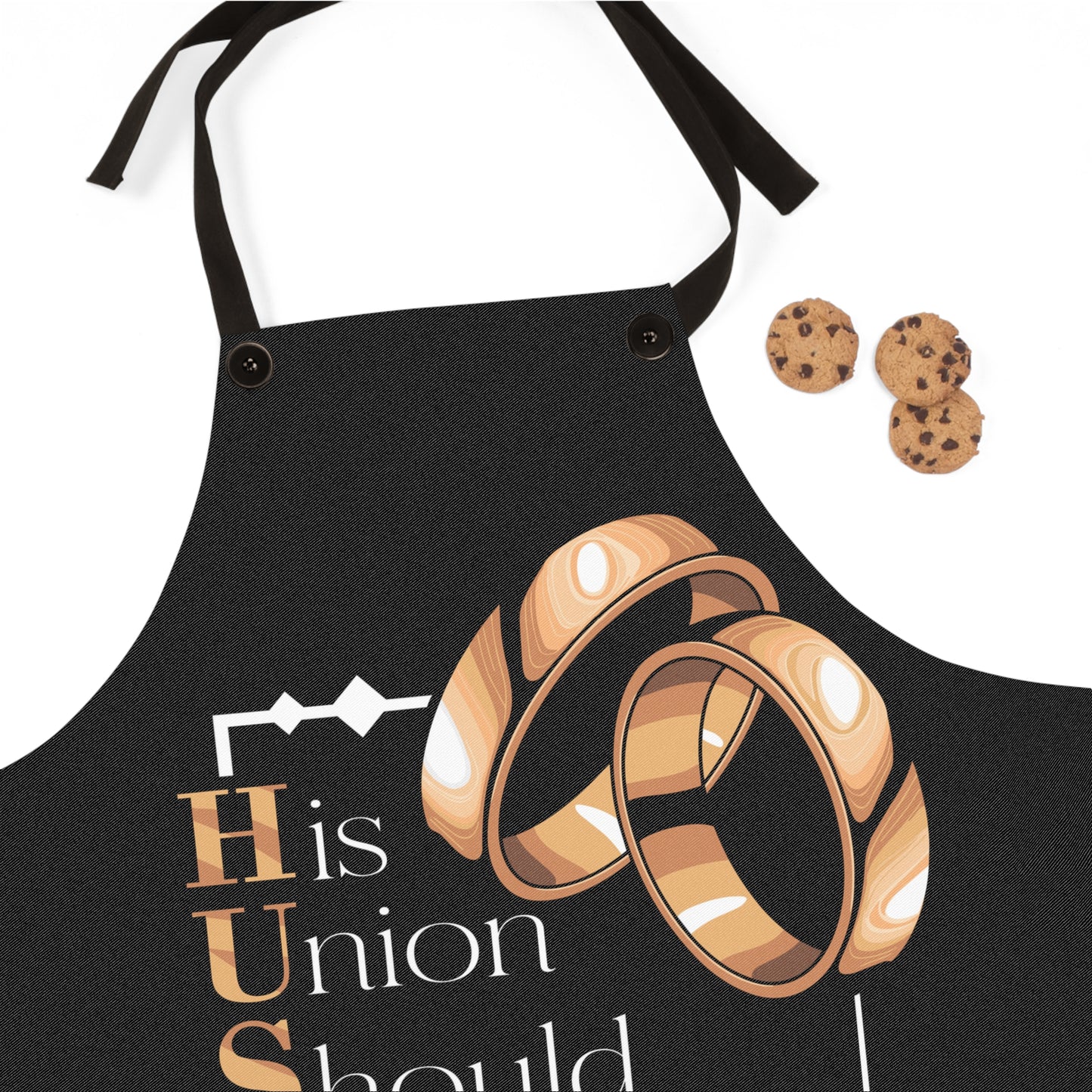 Apron — "HUSBAND: His Union Should Be Absolutely Non Destructible" Wedding Rings Apron