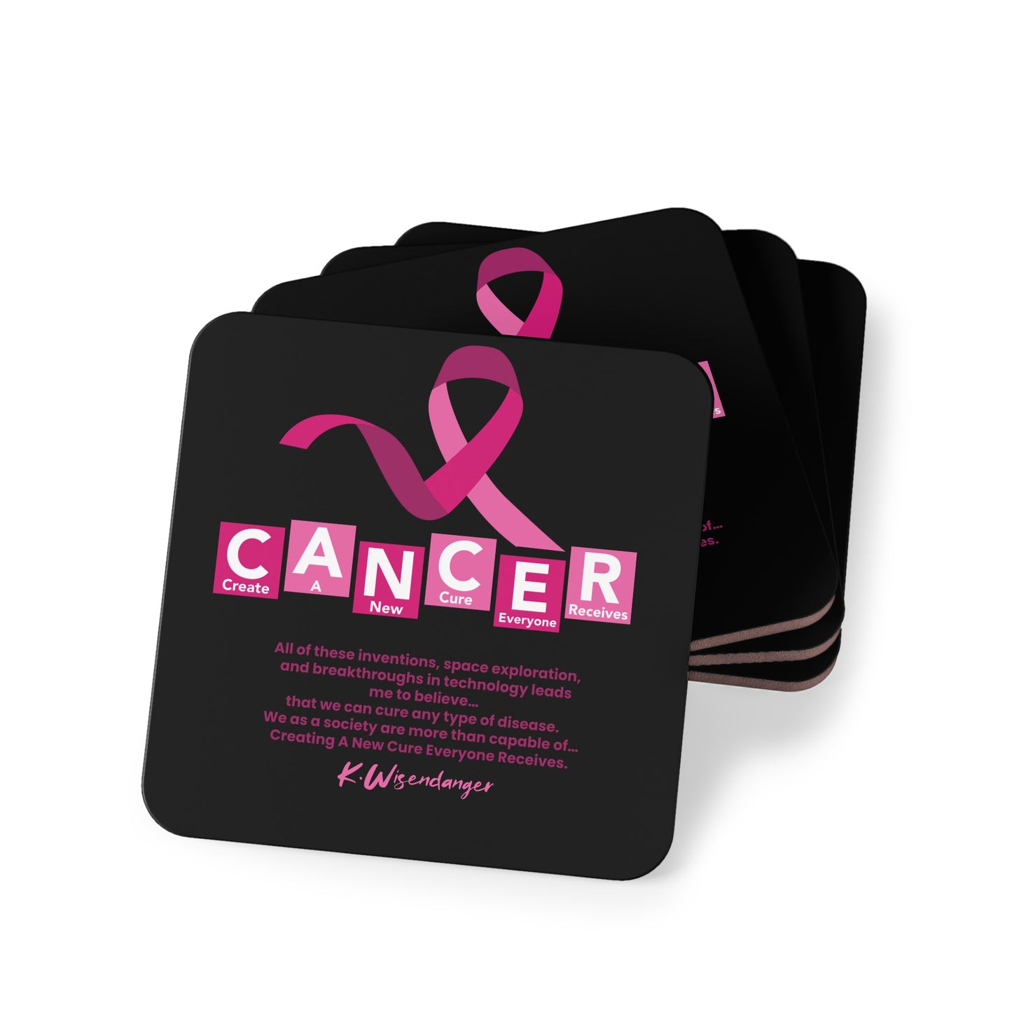 Breast C.A.N.C.E.R.  Awareness Coaster — Pink Ribbon Support Drink Coaster