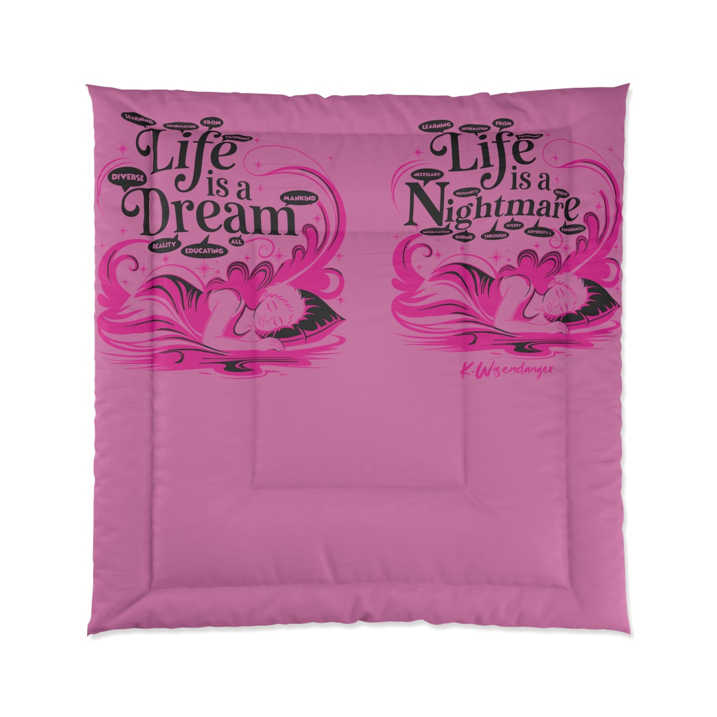 Life Is A Dream Comforter | Pink Bedspread, Cozy Bedding, Home Decor, Gift for Dreamers, Bedroom Makeover