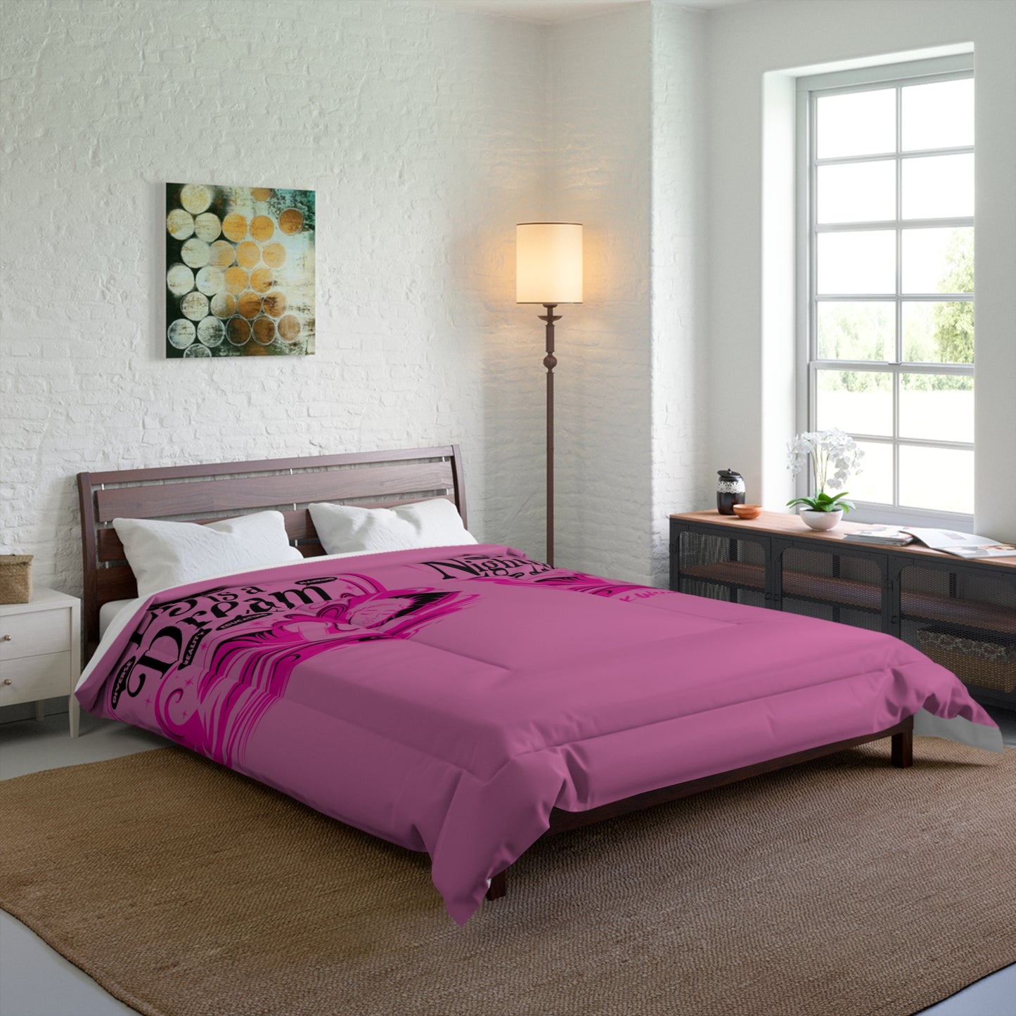 Life Is A Dream Comforter | Pink Bedspread, Cozy Bedding, Home Decor, Gift for Dreamers, Bedroom Makeover