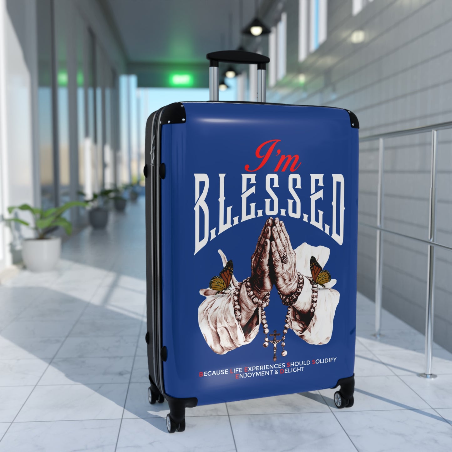 Blessed Travel Suitcase, Inspirational Luggage, Prayer Hand Design, Perfect Gift for Travelers, Positive Vibes, Vacation Essentials