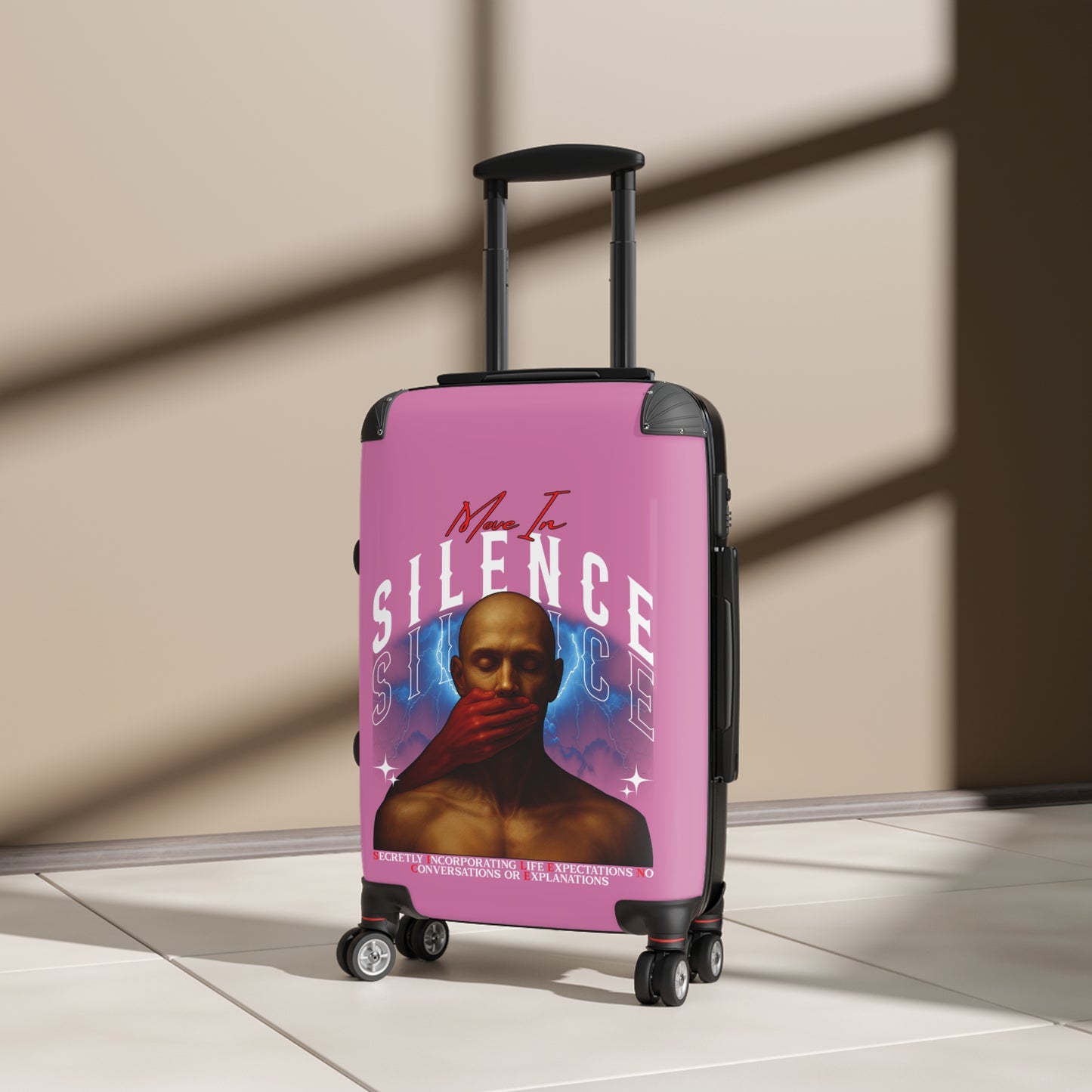 Move In S.I.L.E.N.C.E. (Secretly Incorporating Life Expectations No Conversations & Explanations) Artistic Suitcase with Empowering Design, Travel Luggage