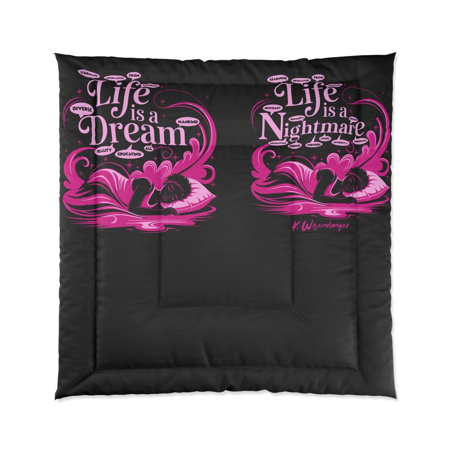 Life Is A Dream Comforter, Cozy Bedding Set, Gothic Home Decor, Boho Bedroom, Halloween Textile, Gift for Dreamers