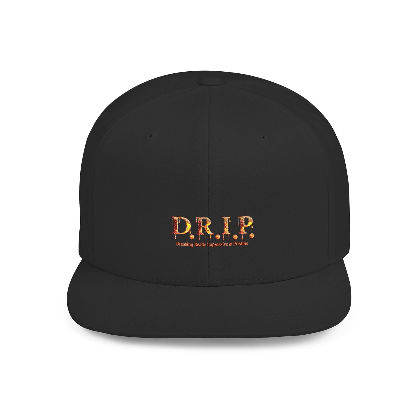 D.R.I.P. Flat Bill Snapback Hat, Trendy Streetwear Cap, Cool Graphic Hat for Hip Hop Fans, Summer Accessory, Fashion Statement