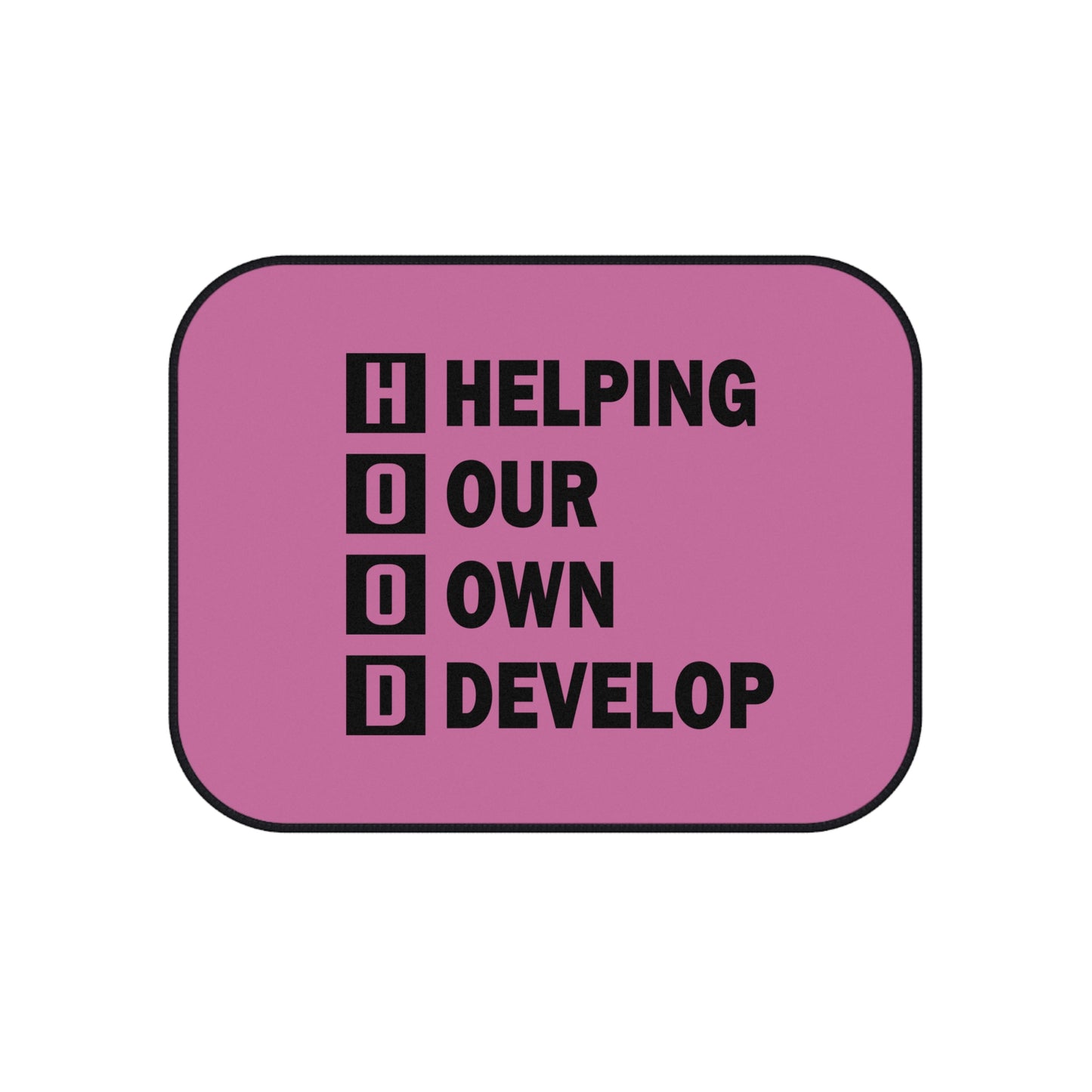 Car Mats — Pink 'HOOD: Helping Our Own Develop' Set of 4