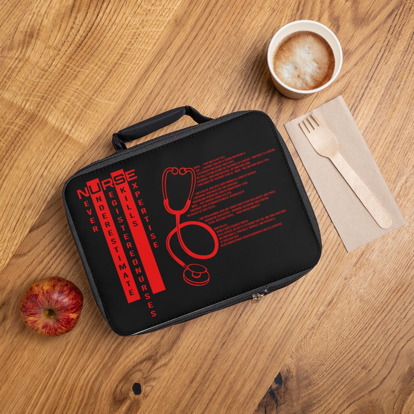 Nurse Stethoscope Lunch Bag — 'NURSE' Vertical Acronym Design