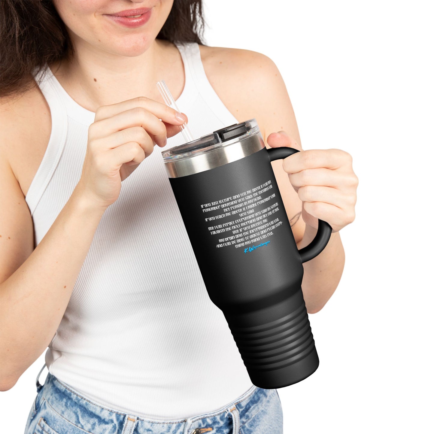 T.E.A.C.H.E.R. Insulated Travel Mug with Motivational Quote, 40oz Coffee Cup for Educators, Hiking, Gift for Travelers, Unique Drinkware, Adventure Mug