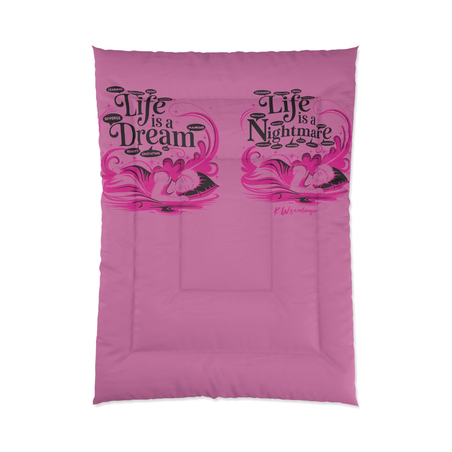Life Is A Dream Comforter | Pink Bedspread, Cozy Bedding, Home Decor, Gift for Dreamers, Bedroom Makeover