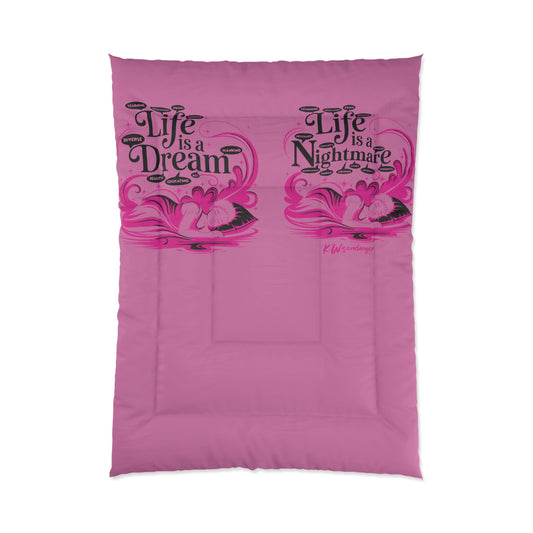 Life Is A Dream Comforter | Pink Bedspread, Cozy Bedding, Home Decor, Gift for Dreamers, Bedroom Makeover