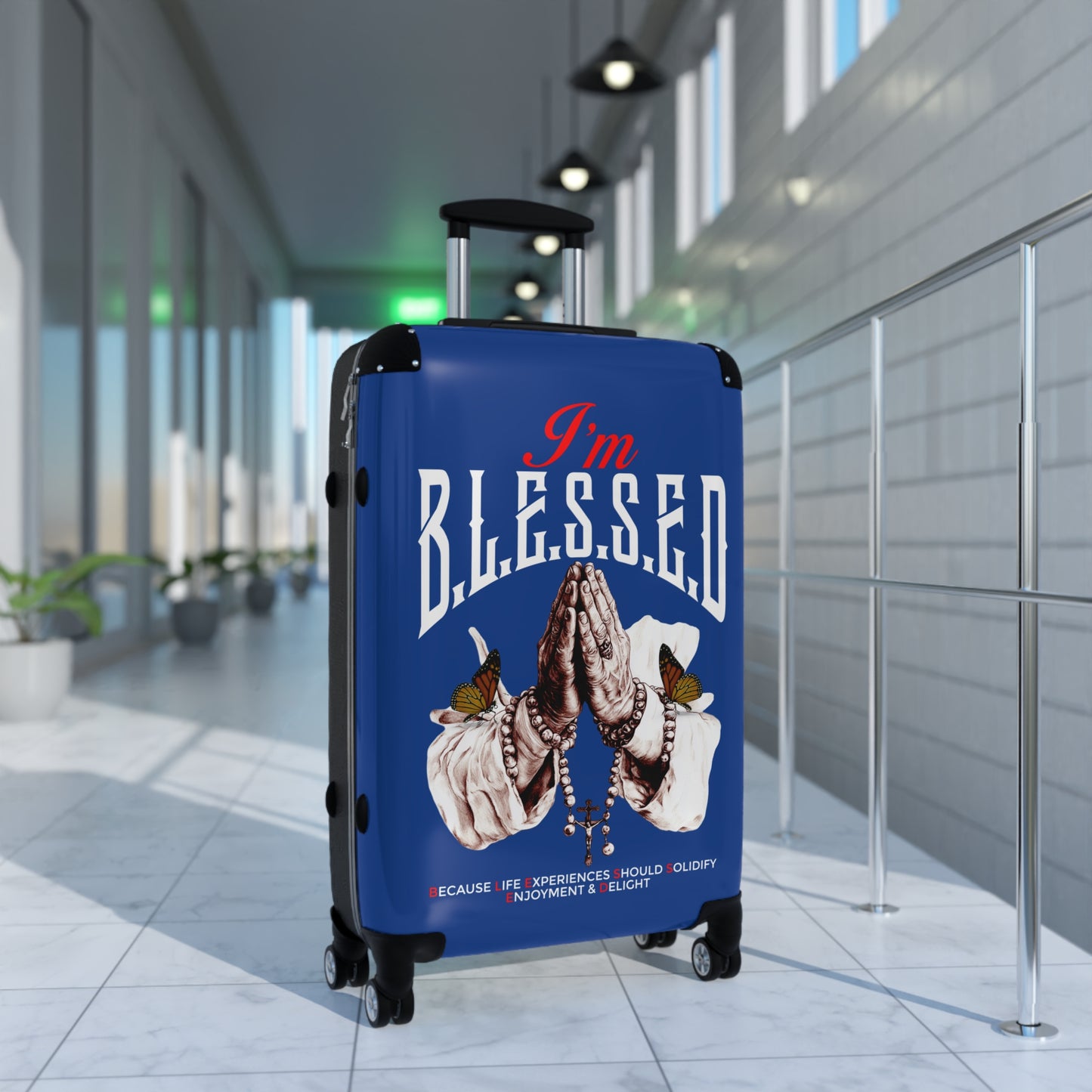Blessed Travel Suitcase, Inspirational Luggage, Prayer Hand Design, Perfect Gift for Travelers, Positive Vibes, Vacation Essentials