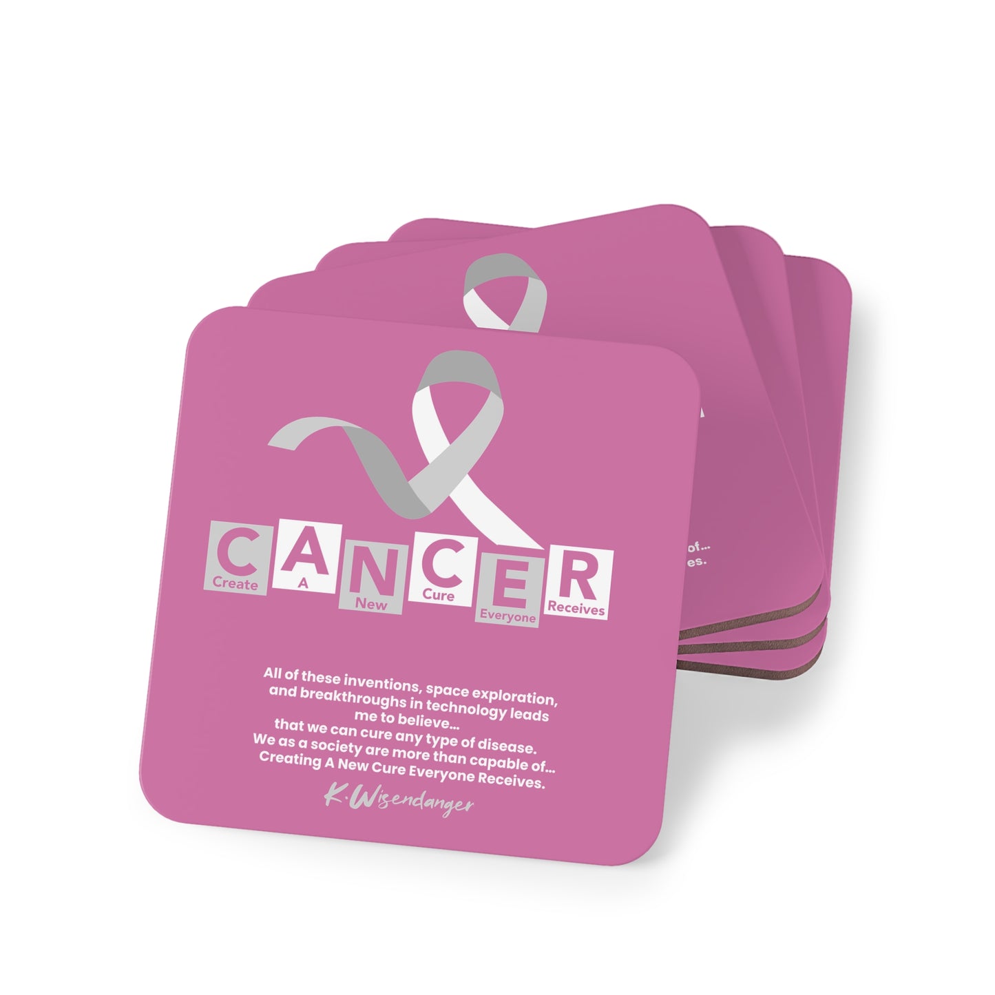 Breast C.A.N.C.E.R. Awareness Coasters — Pink Ribbon Support Drink Coaster (Set)