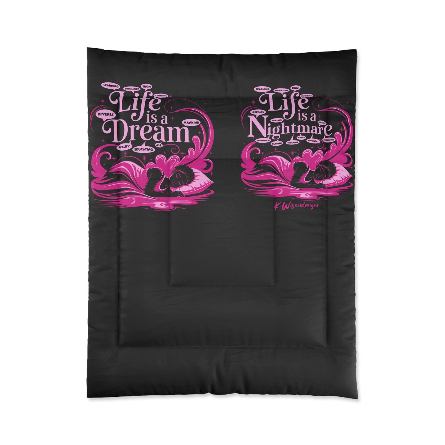 Life Is A Dream Comforter, Cozy Bedding Set, Gothic Home Decor, Boho Bedroom, Halloween Textile, Gift for Dreamers