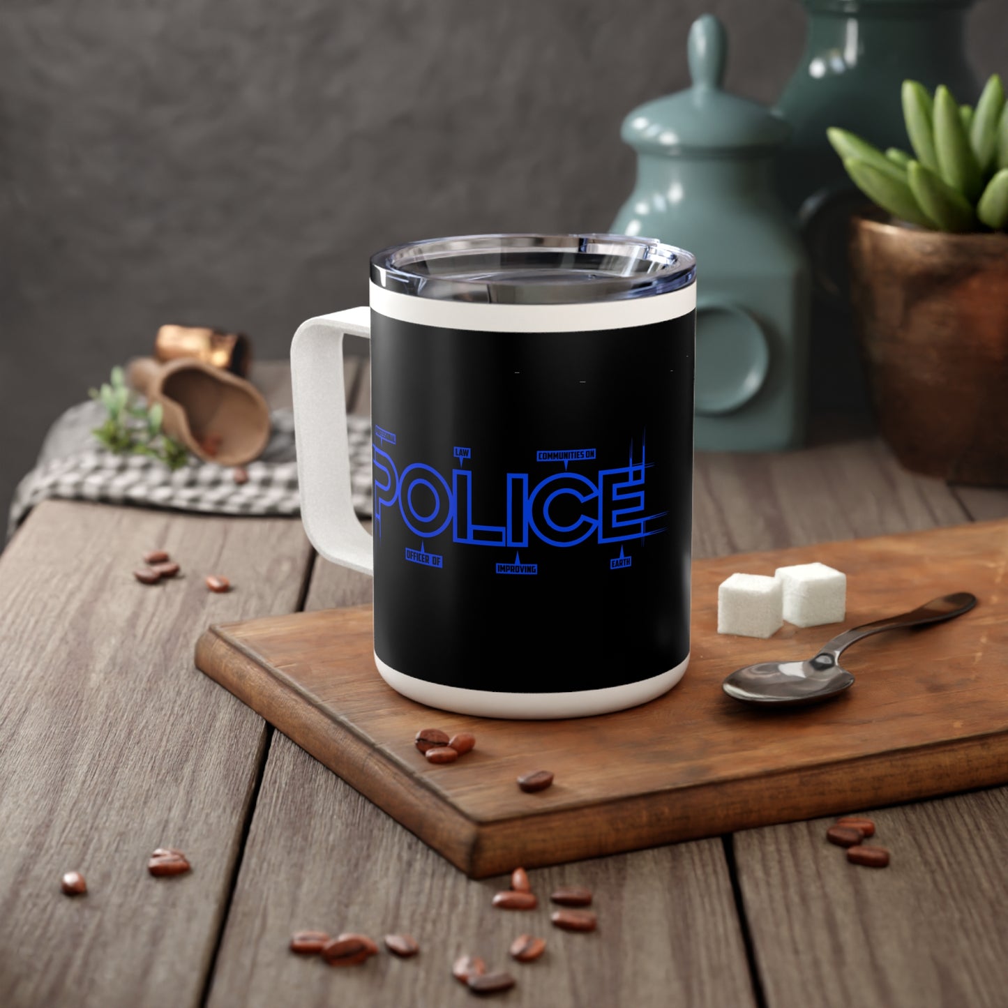 P.O.L.I.C.E. (Professional Officer of Law Improving Communities on Earth) Urban Insulated Coffee Mug, 10oz - Perfect for Daily Coffee, Gifts for Police Officers