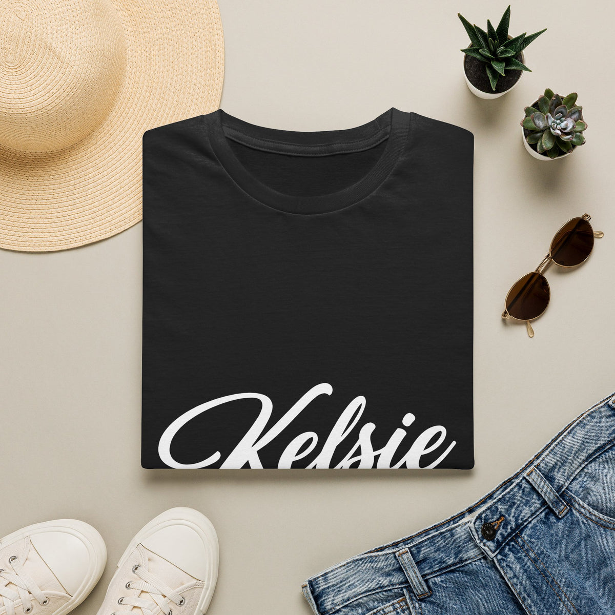 Kelsie Personalized Name T-Shirt — Script Monogram Tee